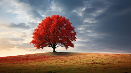 branches lone tree red leaves