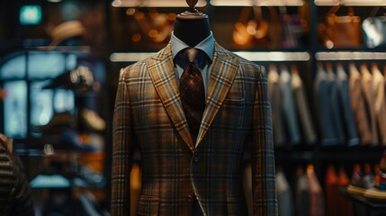 mannequin of elegant casual men's jacket in luxury store,