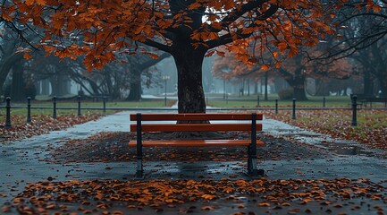 Wall Mural - bench in autumn park