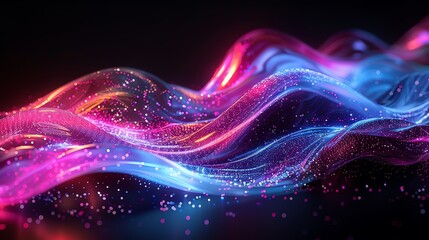 Wall Mural - Abstract Blue and Pink Waves with Sparkles.