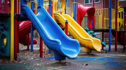 colorful playground slides invite children to play and explore, offering a fun and safe environment 