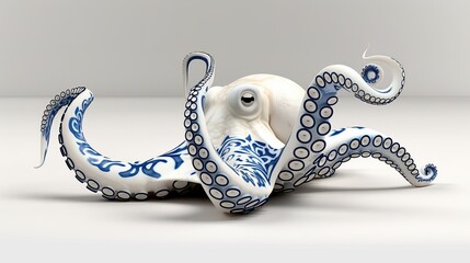 Wall Mural - Striking Octopus Sculpture in Gothic Japanese Porcelain Aesthetic