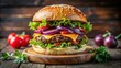 © thanakrit - Delicious Cheeseburger on Wooden Cutting Board.