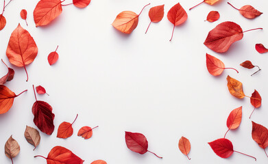 Wall Mural - A collection of vibrant autumn leaves in various colors arranged on a white background.