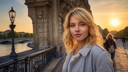 Dawn photo of woman at the paris city