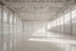 © kitipol - Empty modern white warehouse with a spacious interior and clean white background