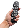 © Pixel Town - hand with tv remote control on white background