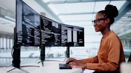 Wall Mural - software programmer or coder woman using office computer