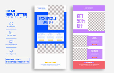 Wall Mural - set of editable e-commerce email newsletter templates for retail sale web page ui interface layout d
