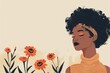 © Art Resources - Chinese minimalism illustration, portrait of a dark-skinned woman with short, curly black hair styled with a boho headband, wearing a knit top, flat illustration Chinese figure illustration