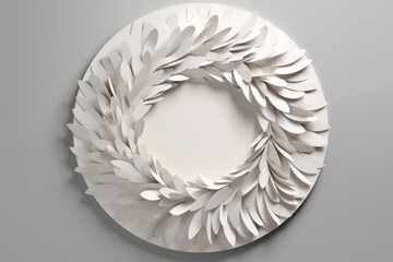 Poster - White Paper Leaf Wreath on Gray Background