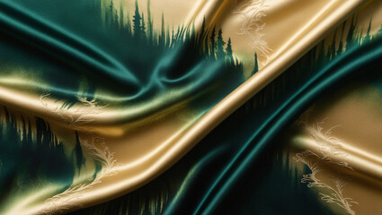 Wall Mural - green and golden fabric background