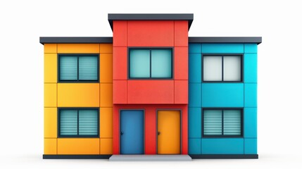 Sticker - Vibrant sketch of a modern apartment complex, showcasing minimalistic design and colors in a clean 3D view against white.