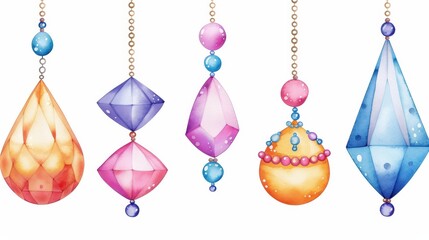 Canvas Print - Vibrant watercolor illustrations of gems and crystals, perfect for jewelry designs and fashion prints. Delight in these unique beads