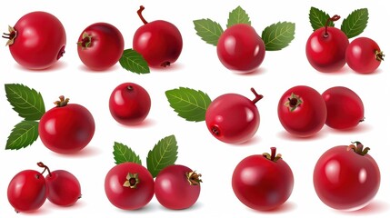 Poster - Vibrant and fresh cranberries showcased in a set of isolated icons, perfect for foodrelated designs and graphics.