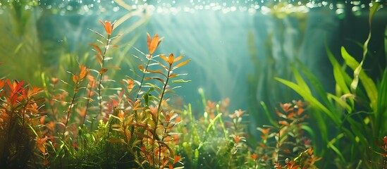 lush underwater plants with sunlight filtering through