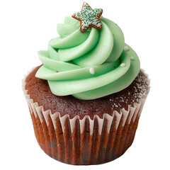 Wall Mural - a christmas-themed cupcake with a green frosting tree on transparent background