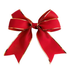 Wall Mural - a red ribbon bow with gold trim on transparent background