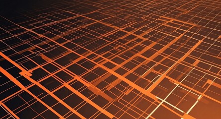 Poster - orange futuristic grid lines pattern technology abstract background digital artwork