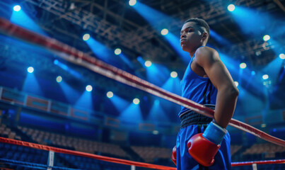 Sticker - A boxer stands in the ring, ready for the fight. AI.