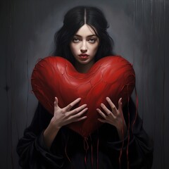 Wall Mural - girl with red heart