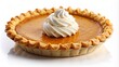 © Autun - Warmly lit, golden-brown pumpkin pie with whipped cream and crust details, isolated on a pure white transparent background, evoking autumnal and festive feelings.