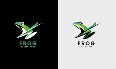 Wall Mural - Frog logo, frog umbrella, rain frog jump abstract forest icon, natural green rain sky graphic concept  