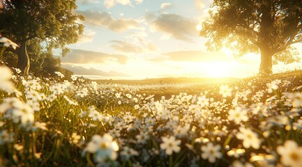 Wall Mural - sunset in the field