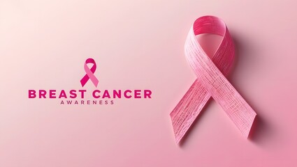 Wall Mural - Breast cancer awareness campaign banner background with pink ribbon. 