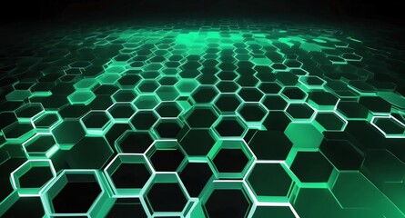 Sticker - green hologram hexagon lights projection grid technolo technology abstract background with copy space