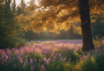 Wall Mural - field flowers colorful summer oil beautiful artwork forest landscape painting background abstract