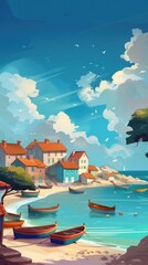 Poster - Peaceful Seaside Village with Boats