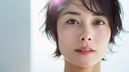 Aufkleber - 美肌で綺麗なアジア人女性モデルの美容ポートレート。ミドル世代の女性。