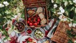 © Sukifli.D - Charming flat lay of a picnic basket setup, inviting simple outdoor meals with a touch of elegance
