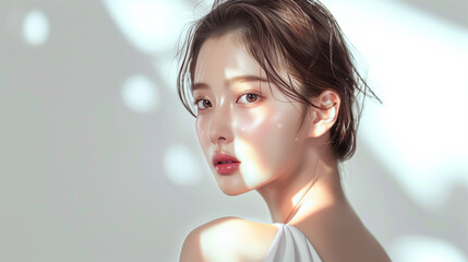 Aufkleber - 美肌で綺麗なアジア人女性モデルの美容ポートレート