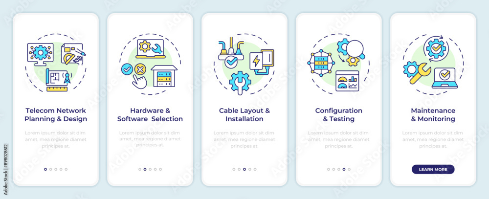 Telecom network installation onboarding mobile app screen. Walkthrough ...