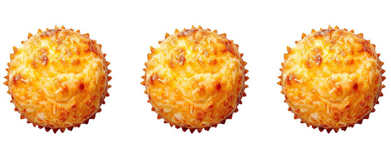 three piece of cheese muffins isolated on tranparent background of different muffins. top view