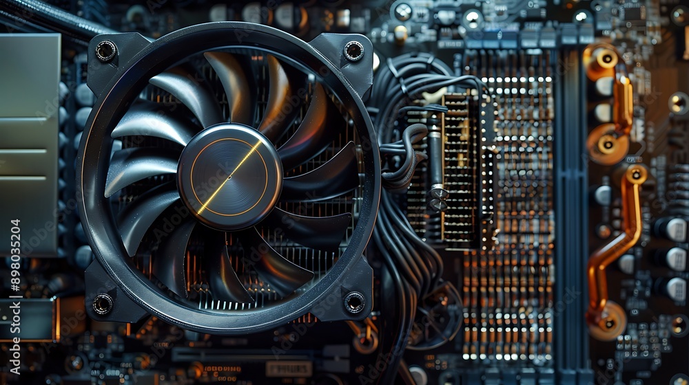 High resolution top down view of a tower CPU cooler with a single large ...