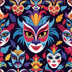  Seamless pattern of carnival masks and face paint designs, Generative AI