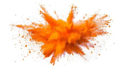 bright orange paint color powder festival explosion burst isolated white background.