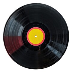 A Black Vinyl Record with a Yellow and Red Label