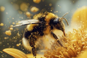 Wall Mural - Bumblebee Gathering Pollen on a Flower