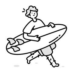 Sticker - A doodle icon of beach surfing boy  

