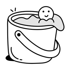 Poster - Cute smiley in water bucket, doodle icon 

