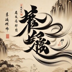 Wall Mural -  Traditional Chinese Brush Calligraphy  Flowing characters in an