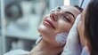 © Tahir AI - A cheerful woman receiving a calming facial treatment from a professional dermatologist