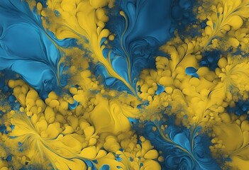 Wall Mural - artwork background fractal texture yellow pattern graphic paint blue modern abstract wide creative colours artistic beautiful design futuristic paints banner surface