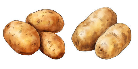 Wall Mural - set of two potatoes clipart watercolor illustration on transparent background
