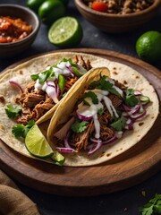 Wall Mural - Flat lay of Mexican pork carnitas tacos