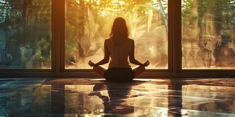 Aufkleber - Experience inner peace with tranquil indoor yoga meditation.